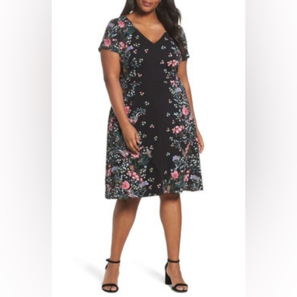 Adrianna Papell Floral V Neck Midi Dress 14 Petite